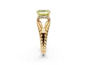 Halo Engagement Ring Setting for Fancy Yellow Asscher Cut Center with Rope Twist Split Shank and Prong Head in Yellow Gold