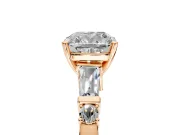 Bar-Set Engagement Ring Setting for Cushion Cut Center with Tapered Baguette Accents and Prong Head in Rose Gold