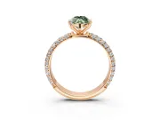 Solitaire Engagement Ring Setting for Fancy Green Marquise Center with Domed Multi-Row Pave Band and Prong Head in Rose Gold