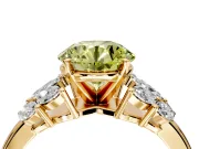 Leaf Cluster Engagement Ring Setting for Fancy Yellow Round Cut Center with Marquise Accents and Prong Head in Yellow Gold