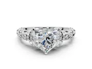 Solitaire Engagement Ring Setting for Heart-Shaped Center with Filigree Band and Prong Head in Platinum