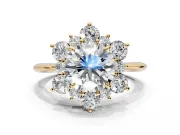 Small-Accent Cluster Halo Engagement Ring Setting for Round Cut Center with Plain Band and Prong Head in Yellow Gold
