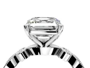 Solitaire Engagement Ring Setting for Asscher Cut Center with Milgrain Bezel Accents and Prong Head in Platinum