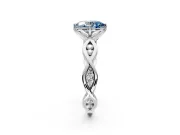 Solitaire Engagement Ring Setting for Fancy Blue Oval Center with Accented Twist Band and Leaf Prong Head in White Gold
