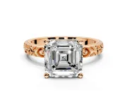 Solitaire Engagement Ring Setting for Asscher Cut Center with XO Engraved Band and Prong Head in Rose Gold