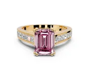 Solitaire Engagement Ring Setting for Fancy Pink Emerald Cut Center with Channel Band and Double Claw Prong Head in Yellow Gold
