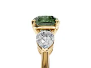 3 Stone Engagement Ring Setting for Fancy Green Cushion Cut Center with Large Pear-Shaped Accents and Prong Head in Yellow Gold