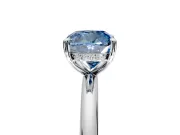 Hidden Halo Engagement Ring Setting for Fancy Blue Cushion Cut Center with Thin Rounded Band and Prong Head in Sterling Silver