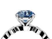 Solitaire Engagement Ring Setting for Fancy Blue Round Cut Center with Milgrain Bezel Accents and Prong Head in Platinum