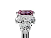 Cluster Engagement Ring Setting for Fancy Pink Emerald Cut Center with Round Cut Accent Frame and Prong Head in Platinum