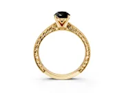 Solitaire Engagement Ring Setting for Fancy Black Pear-Shaped Center with Engraved Milgrain Band and Prong Head in Yellow Gold