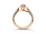 Solitaire Engagement Ring Setting for Fancy Pink Pear-Shaped Center with Multi-Row Accents and Prong Head in Rose Gold