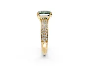 Solitaire Engagement Ring Setting for Fancy Green Radiant Cut Center with Multi-Row Pave Accents and Basket Head in Yellow Gold