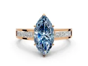 Solitaire Engagement Ring Setting for Fancy Blue Marquise Center with Princess Cut Channel Band and Prong Head in Rose Gold