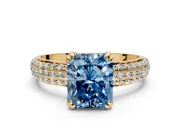 Solitaire Engagement Ring Setting for Fancy Blue Radiant Cut Center with Multi-Row Pave Accents and Basket Head in Yellow Gold