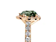 Halo Engagement Ring Setting for Fancy Green Heart-Shaped Center with Full Pave Band and Prong Head in Rose Gold