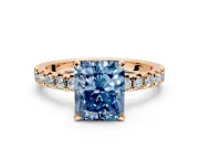 Solitaire Engagement Ring Setting for Fancy Blue Radiant Cut Center with Large Accents and Prong Head in Rose Gold