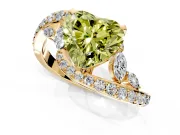Solitaire Engagement Ring Setting for Fancy Yellow Heart-Shaped Center with Pave Bypass Twist Band and Prong Head in Yellow Gold