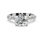 Cluster Engagement Ring Setting for Heart-Shaped Center with Round Cut Accent Band and Prong Head in Sterling Silver