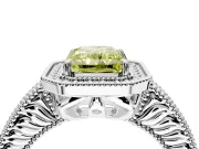 Milgrain Halo Engagement Ring Setting for Fancy Yellow Radiant Cut Center with Pave Band and Prong Head in Sterling Silver