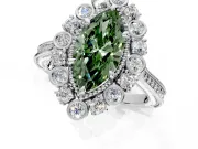 Milgrain Halo Engagement Ring Setting for Fancy Green Marquise Center with Bezel Point Accents and Prong Head in Platinum