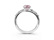 Cluster Engagement Ring Setting for Fancy Pink Oval Center with Round Cut Accent Band and Prong Head in White Gold