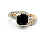 Solitaire Engagement Ring Setting for Fancy Black Cushion Cut Center with Filigree Band and Prong Head in Yellow Gold