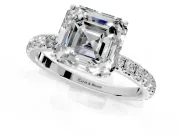 Solitaire Engagement Ring Setting for Asscher Cut Center with Large Accent Band and Prong Head in White Gold