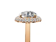 Halo Engagement Ring Setting for Round Cut Center with Plain Tapered Band and Prong Head in Rose Gold