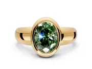 Solitaire Engagement Ring Setting for Fancy Green Oval Center with Wide Band and Bezel Head in Yellow Gold