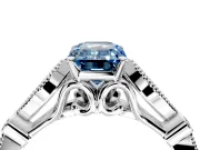 Solitaire Engagement Ring Setting for Fancy Blue Emerald Cut Center with Marquise and Bezel Accents and Prong Head in Platinum