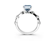 Solitaire Engagement Ring Setting for Fancy Blue Asscher Cut Center with Bezel Station Band and Prong Head in Platinum