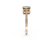 Cathedral Engagement Ring Setting for Fancy Green Princess Cut Center with Antique-Style Pave Band and Prong Head in Rose Gold
