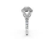Double Halo Engagement Ring Setting for Cushion Cut Center with Narrow Pave Split Shank and Prong Head in Platinum