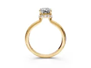 Hidden Halo Engagement Ring Setting for Radiant Cut Center with Plain Rounded Band and Prong Head in Yellow Gold