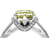 Solitaire Engagement Ring Setting for Fancy Yellow Asscher Cut Center with Wide Band, Pave Collar and Prong Head in Platinum
