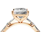 Baguette Engagement Ring Setting for Princess Cut Center with Alternating Bar-Set Band and Prong Head in Rose Gold