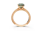 Solitaire Engagement Ring Setting for Fancy Green Princess Cut Center with Engraved Milgrain Band and Prong Head in Rose Gold