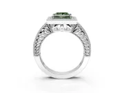Milgrain Halo Engagement Ring Setting for Fancy Green Princess Cut Center with Pave Band and Prong Head in Platinum