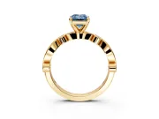 Solitaire Engagement Ring Setting for Fancy Blue Emerald Cut Center with Milgrain Bezel Accents and Prong Head in Yellow Gold