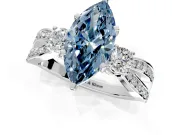 3 Stone Engagement Ring Setting for Fancy Blue Marquise Center with Pave Twist Band and Prong Head in White Gold