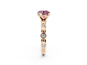 Solitaire Engagement Ring Setting for Fancy Pink Round Cut Center with Beaded Bezel Station Band and Prong Head in Rose Gold