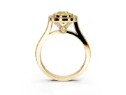 Halo Engagement Ring Setting for Fancy Yellow Cushion Cut Center with Milgrain Frame, Pave Band and Prong Head in Yellow Gold