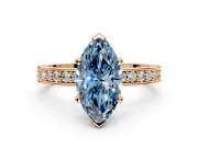 Milgrain Pave Engagement Ring Setting for Fancy Blue Marquise Center with Accent Band and Prong Head in Rose Gold
