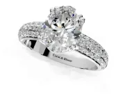 Solitaire Engagement Ring Setting for Oval Center with Multi-Row Pave Accents and Basket Head in Platinum