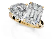 Heart-Shaped and Emerald Cut Lab-Grown Diamond Toi et Moi Engagement Ring with Prong-Set Stones in Yellow Gold