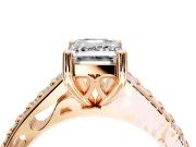 Solitaire Engagement Ring Setting for Emerald Cut Center with Pave Cathedral Band and Prong Head in Rose Gold