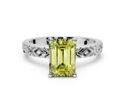 Solitaire Engagement Ring Setting for Fancy Yellow Emerald Cut Center with Milgrain X Pattern Band and Prong Head in Sterling Silver