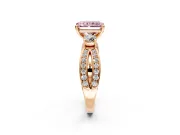 3 Stone Engagement Ring Setting for Fancy Pink Radiant Cut Center with Pave Twist Band and Prong Head in Rose Gold