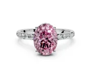 Hidden Halo Engagement Ring Setting for Fancy Pink Oval Center with Pave Band and Prong Head in White Gold